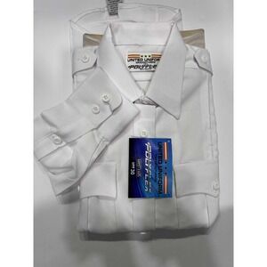United Uniform Polyflex White Security Police Shirt L Short Sleeve‎ NWT USA Made